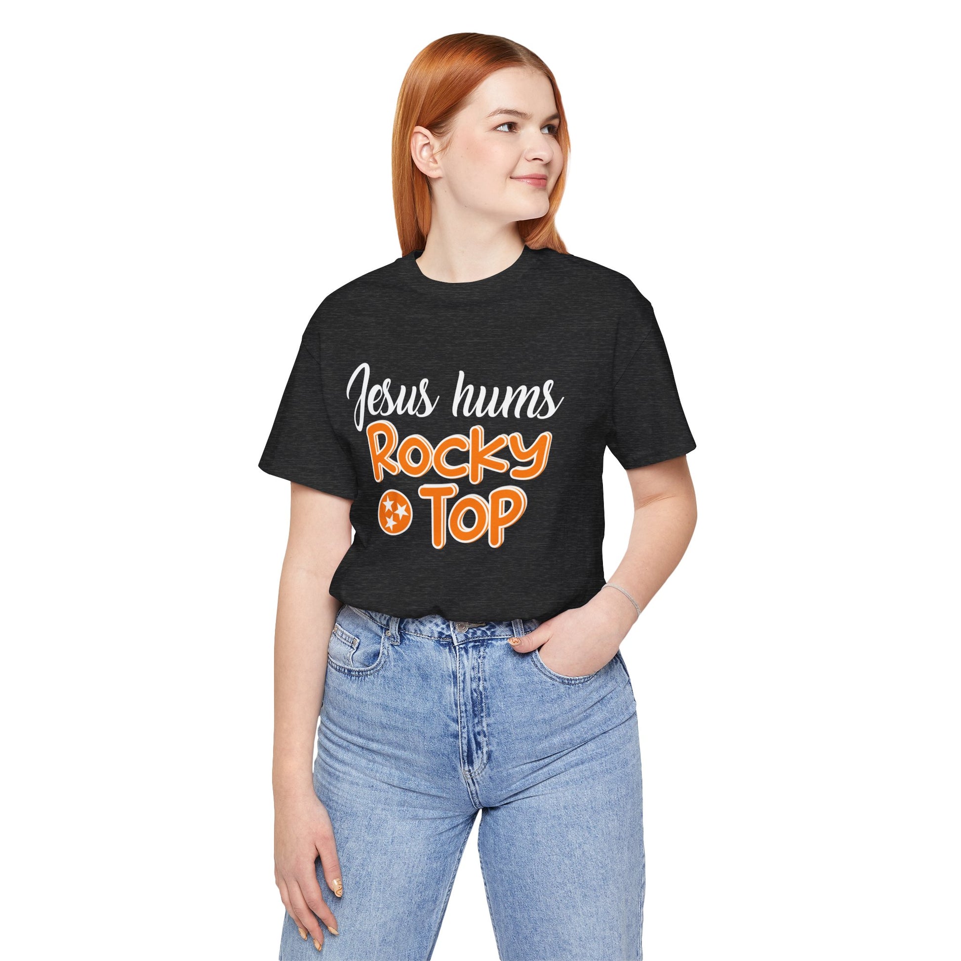 Rocky Top Jesus Hums Tee, Unisex Short Sleeve Shirt, Faith-based Apparel, Tennessee Fan Shirt, Unique Gift for Holidays