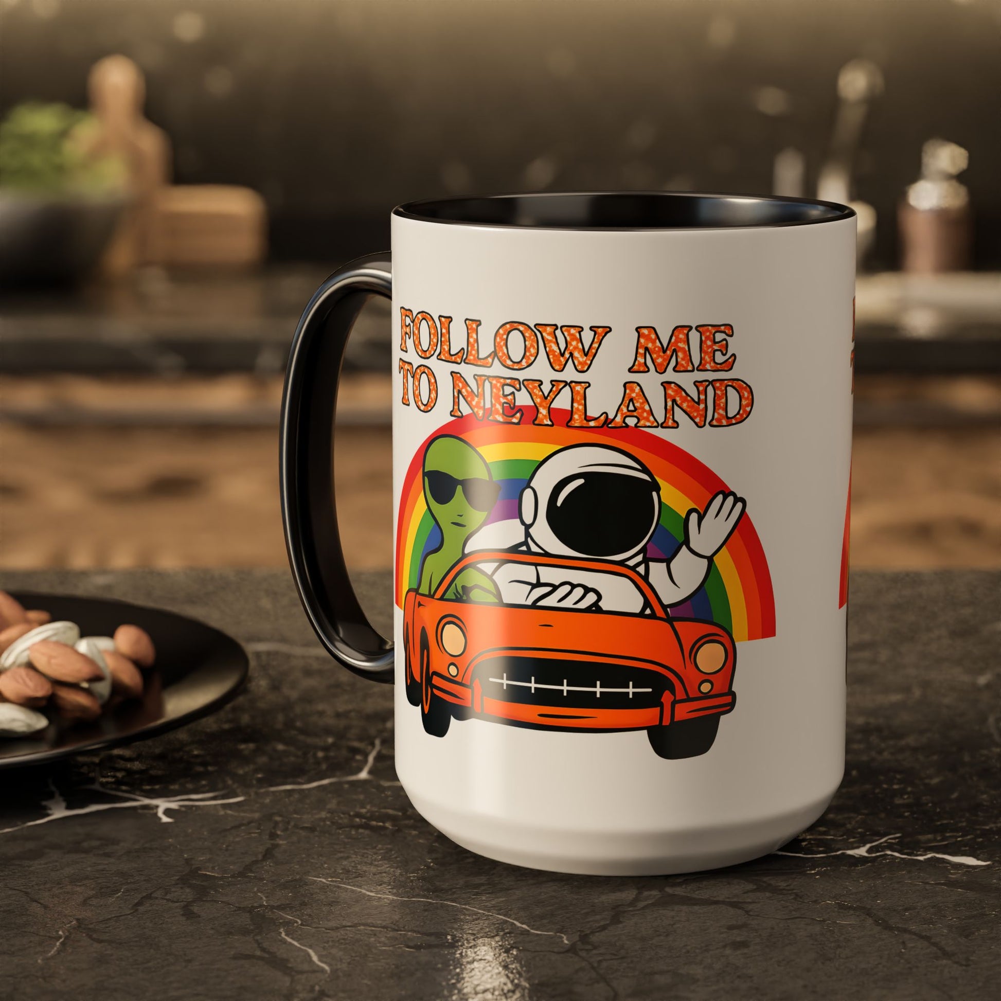 Colorful Alien Adventure Mugs, Fun Decor for Home, Coffee Lover Gifts, Unique Collectibles, Follow Me to Neyland