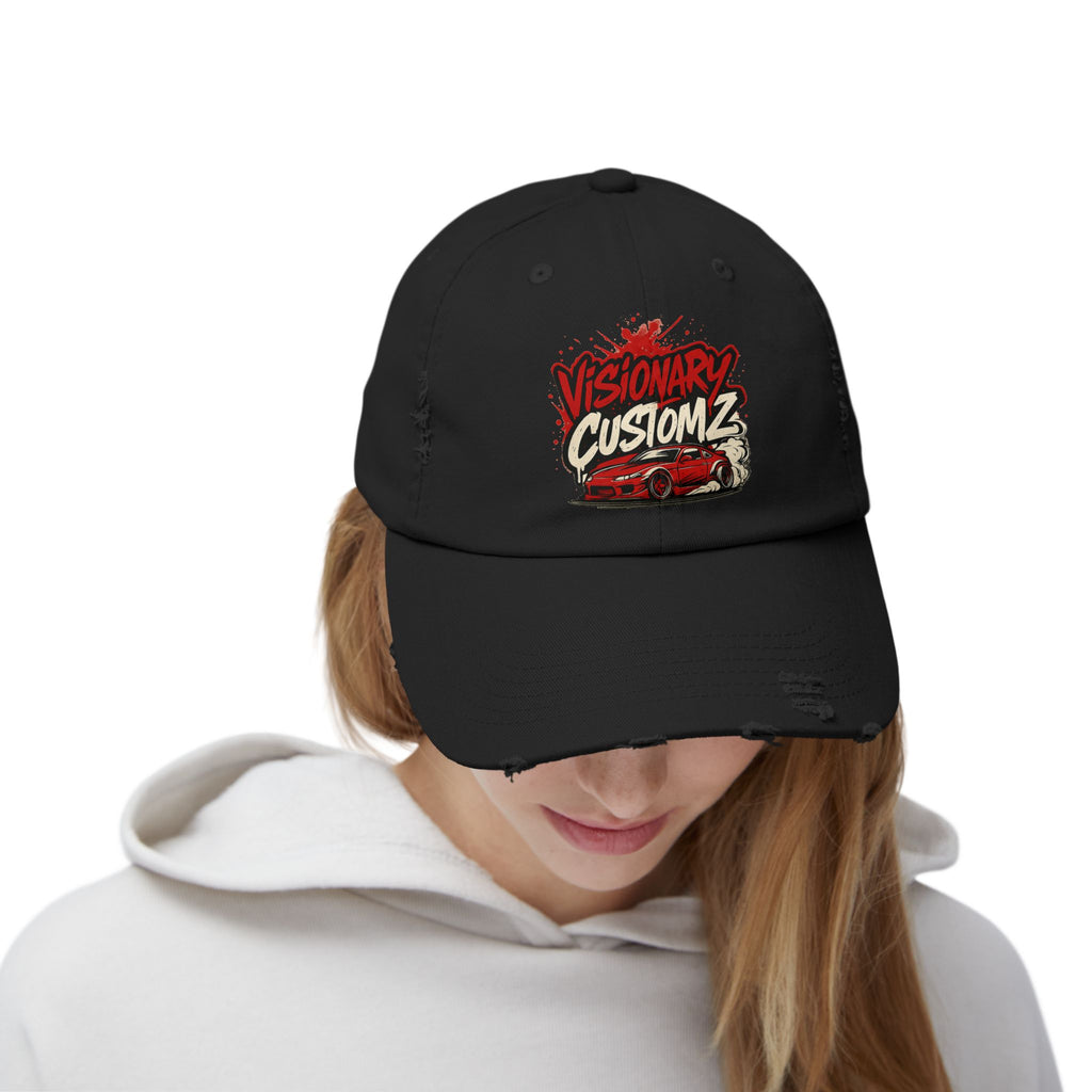 Visionary Customz Distressed Cap | Trendy Cap for Car Enthusiasts | Perfect Gift for Dads | Summer Essential | Casual Style