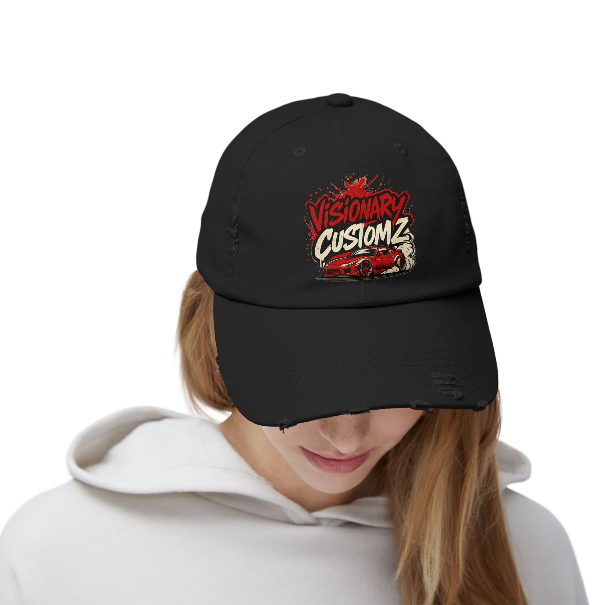Visionary Customz Distressed Cap | Trendy Cap for Car Enthusiasts | Perfect Gift for Dads | Summer Essential | Casual Style