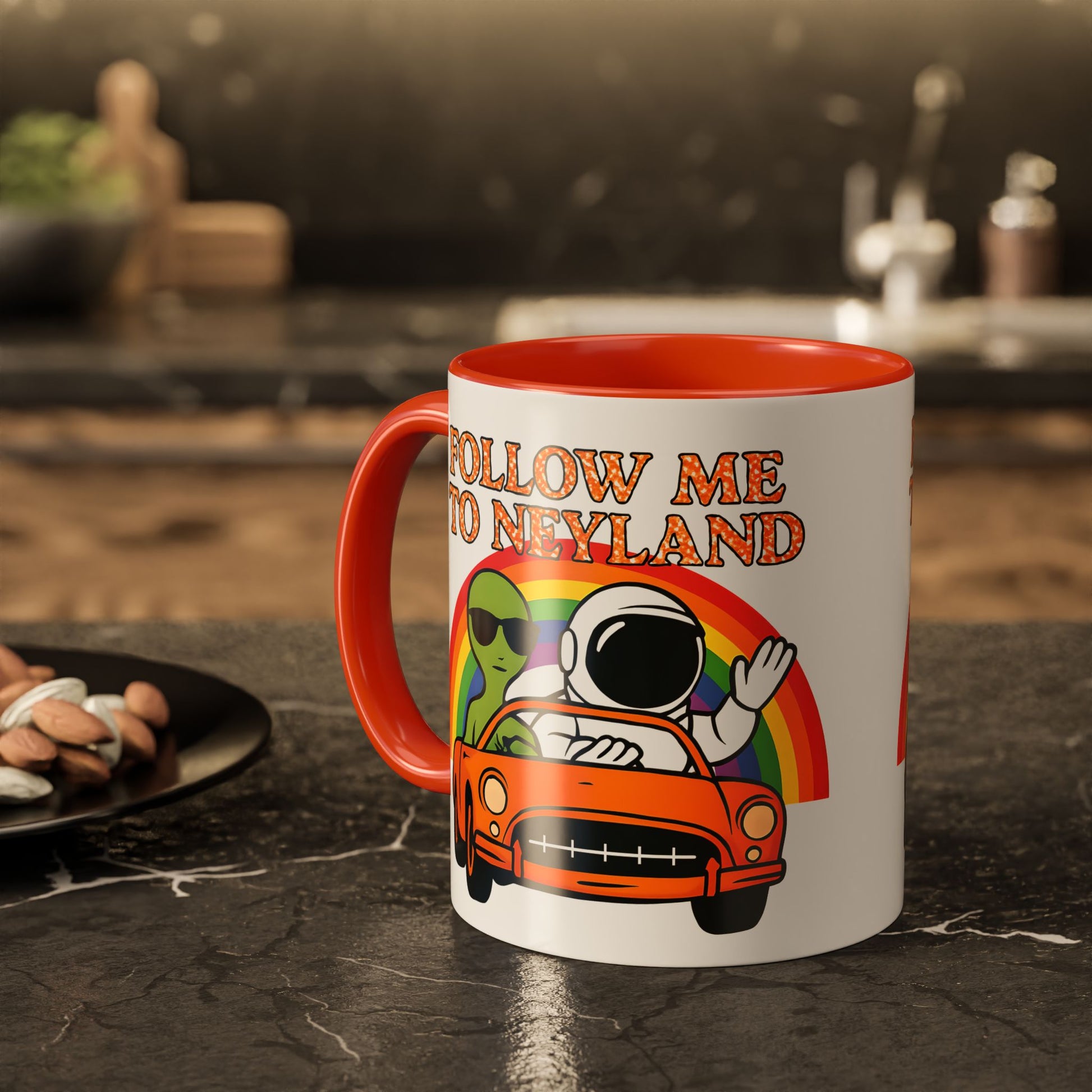 Colorful Alien Adventure Mugs, Fun Decor for Home, Coffee Lover Gifts, Unique Collectibles, Follow Me to Neyland