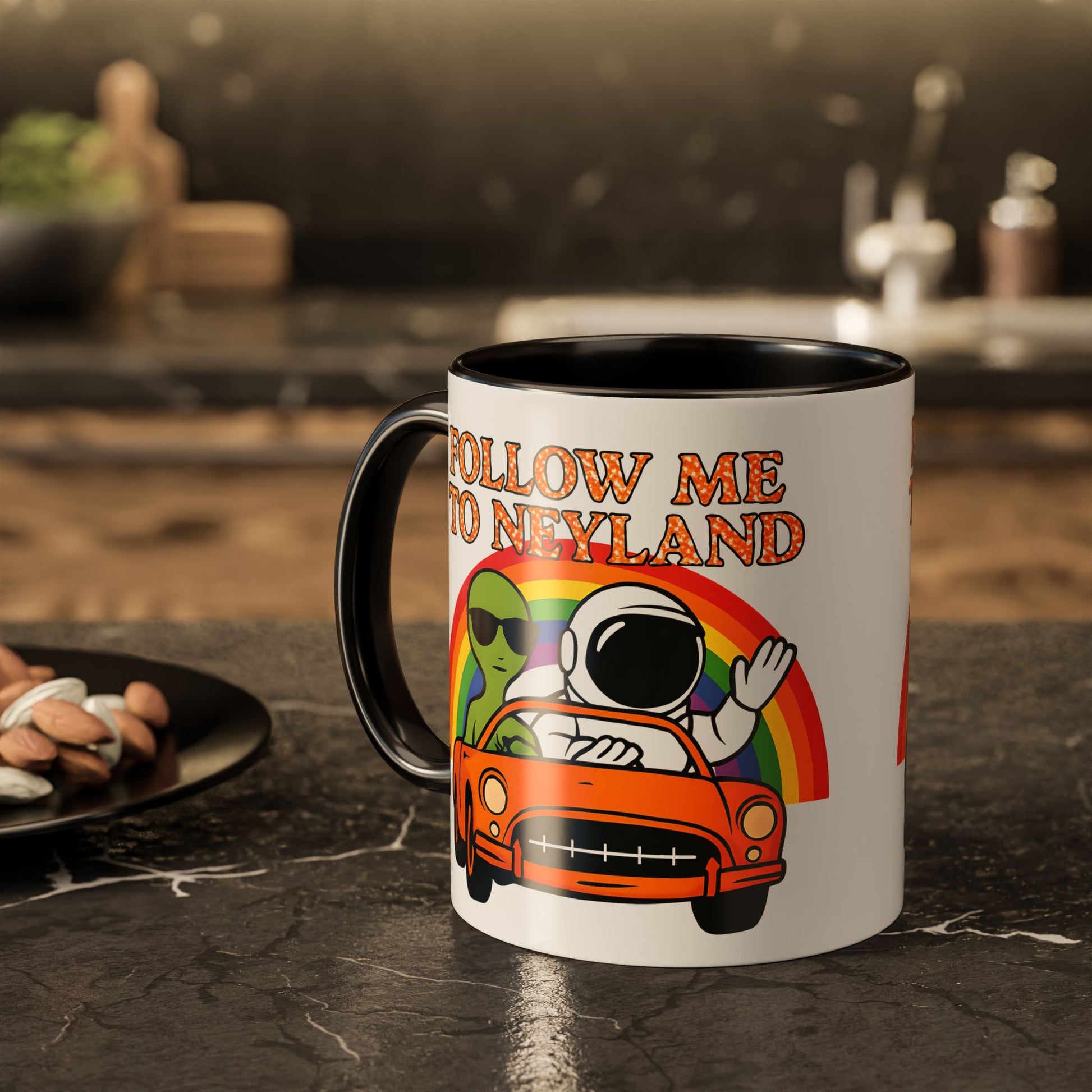 Colorful Alien Adventure Mugs, Fun Decor for Home, Coffee Lover Gifts, Unique Collectibles, Follow Me to Neyland