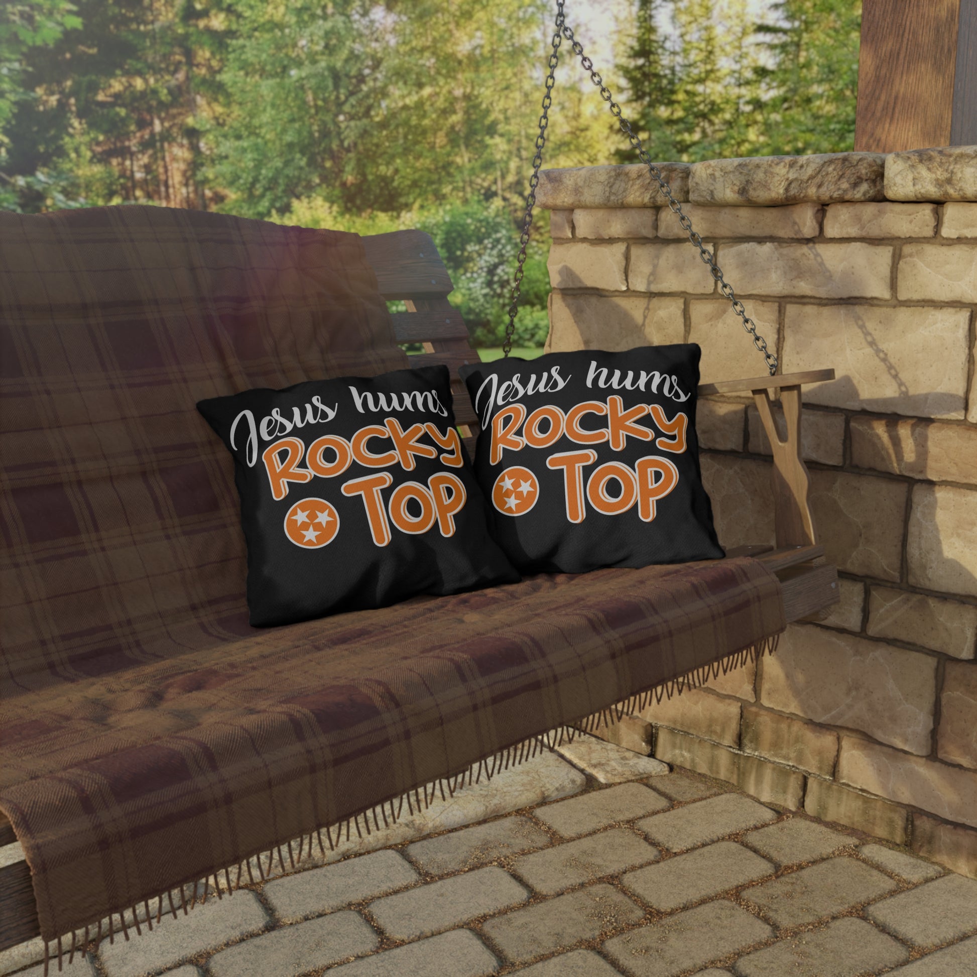 Jesus Hums Rocky Top Outdoor Pillow, Rustic Home Decor, Throw Pillow for Couches, Perfect Gift for Tennessee Fans, Garden Accent Cushion