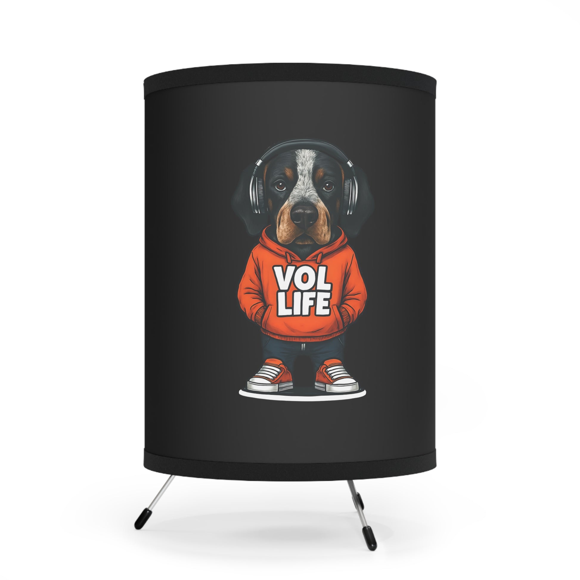 Stylish Tripod Lamp with VOL Design Shade, Home Decor, Pet Lover Gift, Modern Lighting, Unique Room Accent