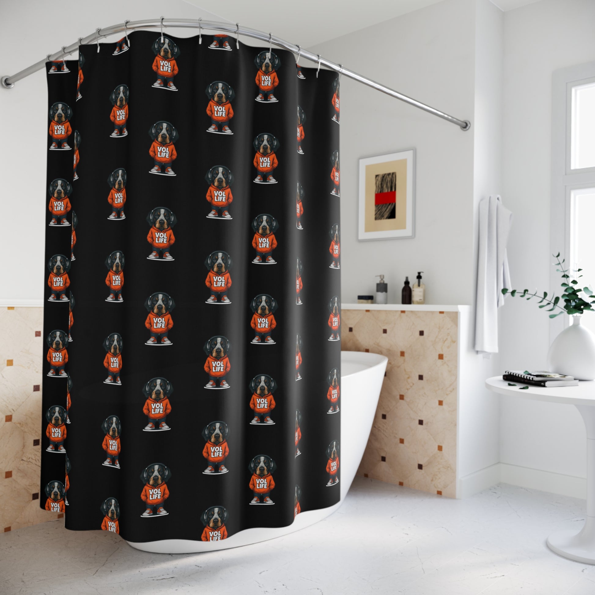 Stylish VOL-Themed Shower Curtain, Fun Bathroom Decor, Pet Lover Gift, Unique Home Decor, Holiday Bath Accessories
