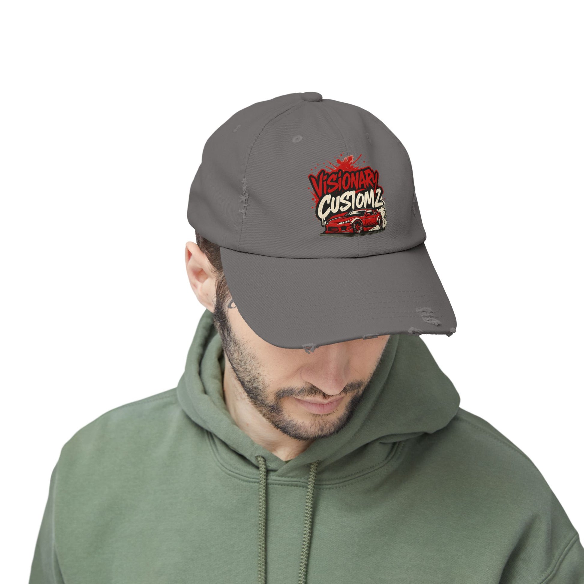 Visionary Customz Distressed Cap | Trendy Cap for Car Enthusiasts | Perfect Gift for Dads | Summer Essential | Casual Style