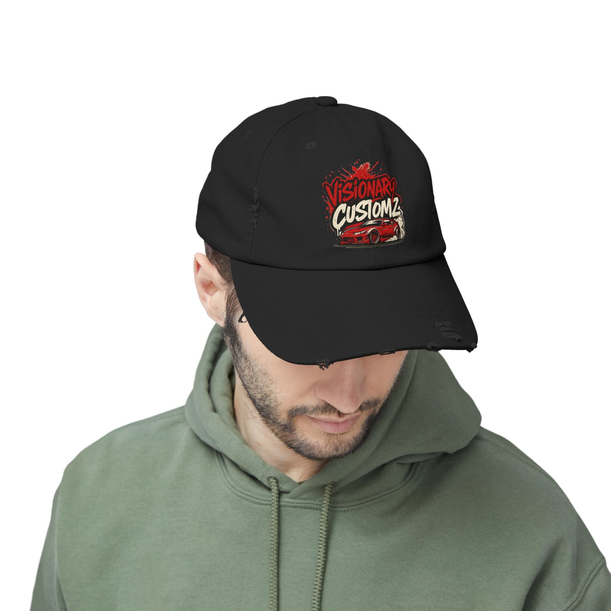 Visionary Customz Distressed Cap | Trendy Cap for Car Enthusiasts | Perfect Gift for Dads | Summer Essential | Casual Style