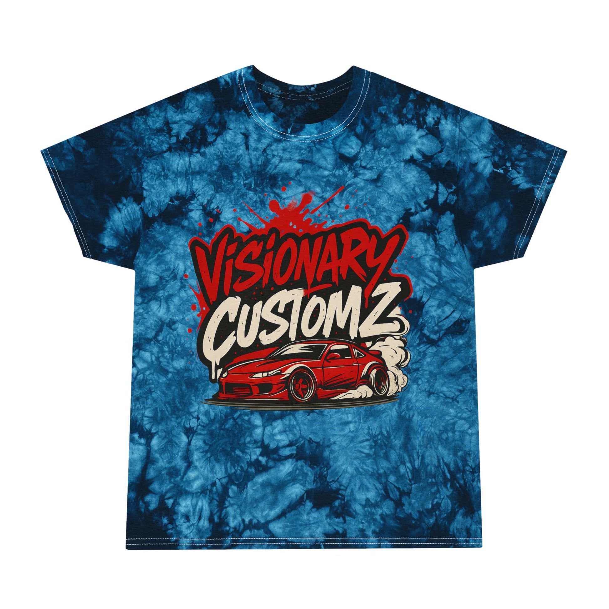 Tie-Dye Graphic Tee, Visionary Customz Shirt, Unique Casual Wear, Summer Style, Gift for Car Enthusiasts, Retro Vibe