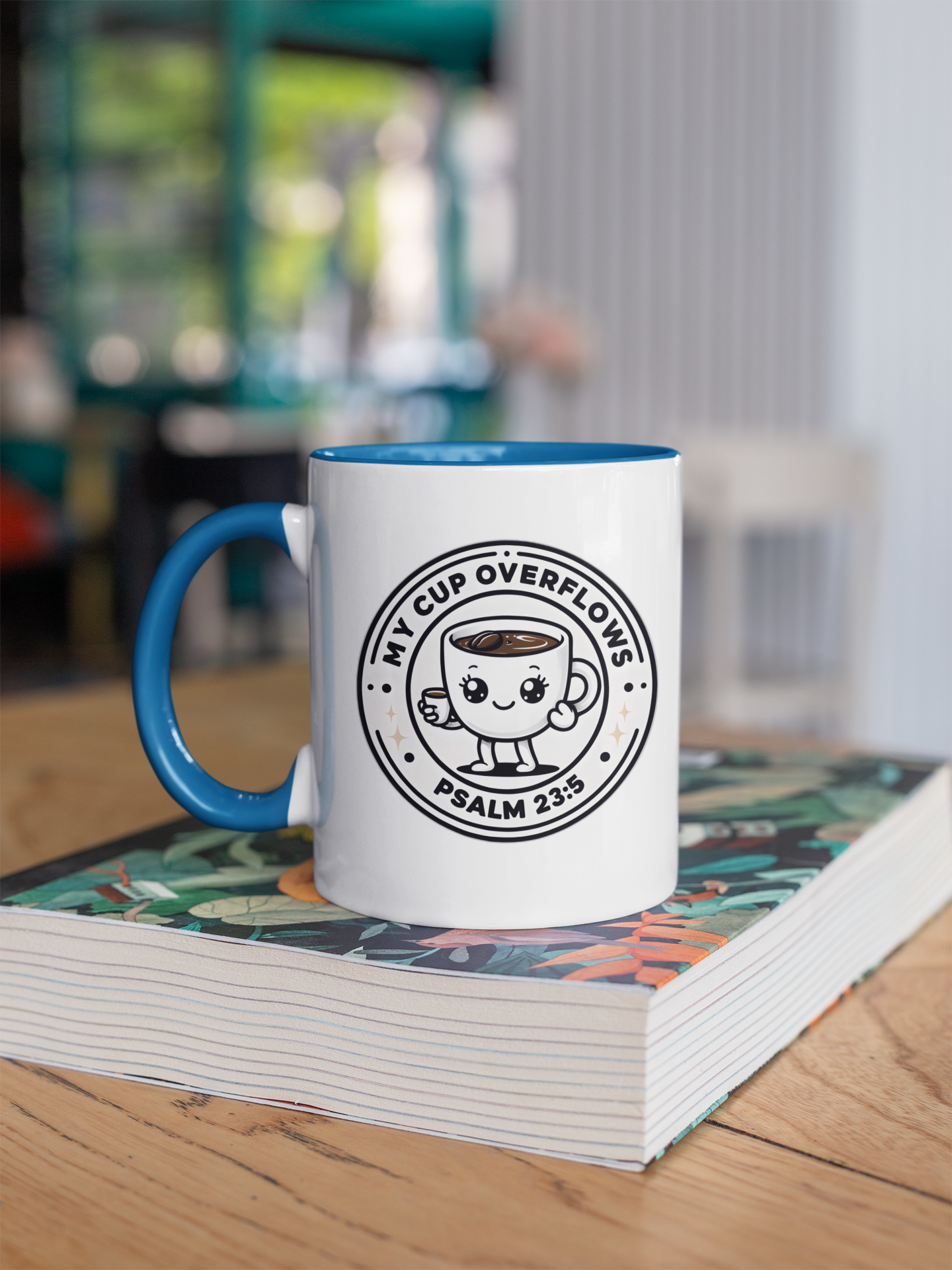 Colorful Coffee Mugs, Cute Bible Verse Mugs, Inspirational Drinkware, Psalm 23:5 Gift, Cozy Home Essentials