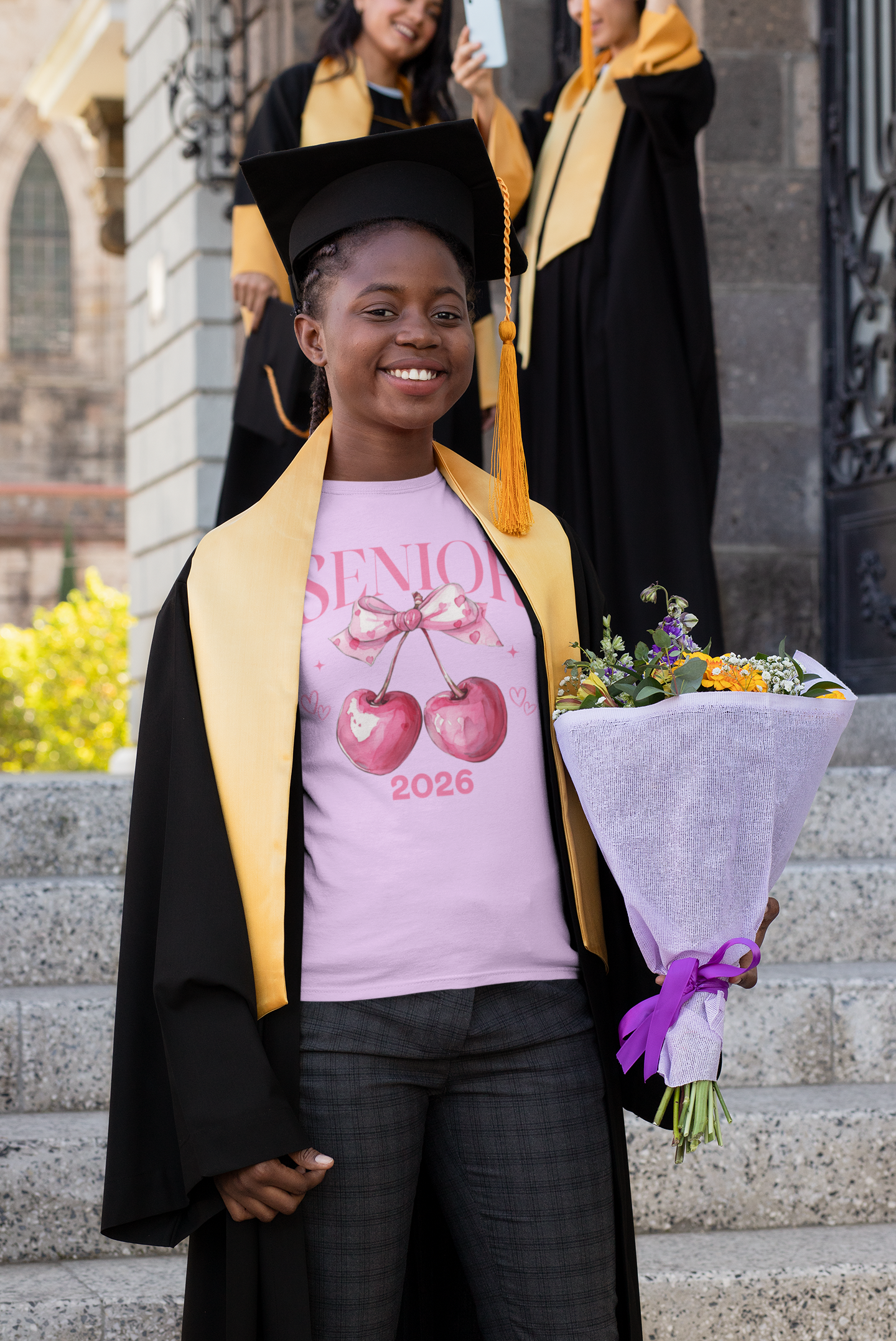 Senior 2026 Cherry Bow Tee, Graduation Gift, Class of 2026 Shirt, Trendy Senior Tee, Unisex Nostalgic Apparel