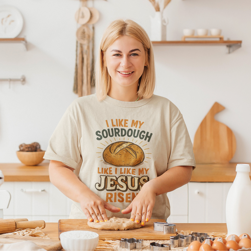 Funny Sourdough Jesus Tee, Unisex T-Shirt, Casual Wear, Baking Gift, Easter Shirt, Humor Clothing, Foodie Apparel