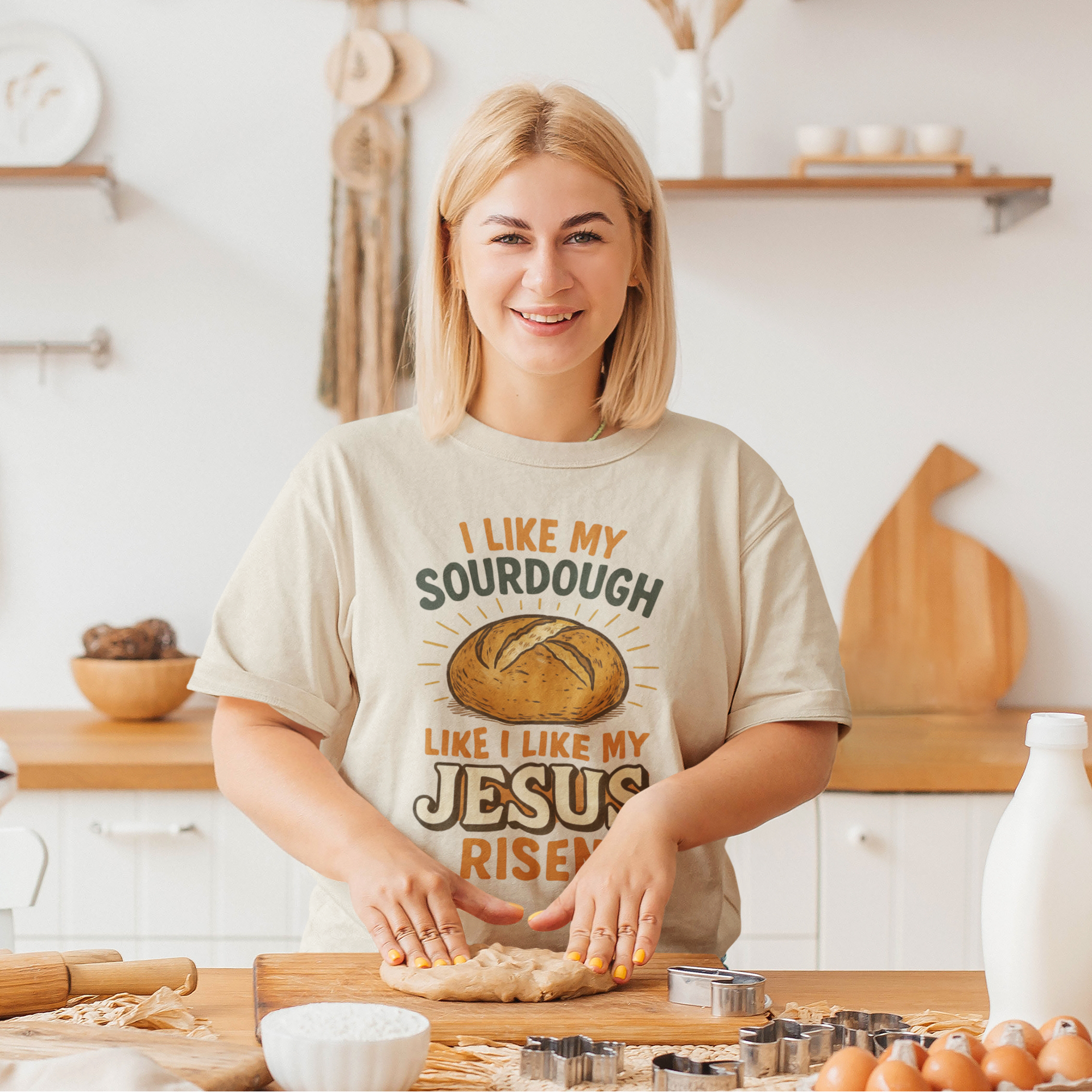 Funny Sourdough Jesus Tee, Unisex T-Shirt, Casual Wear, Baking Gift, Easter Shirt, Humor Clothing, Foodie Apparel