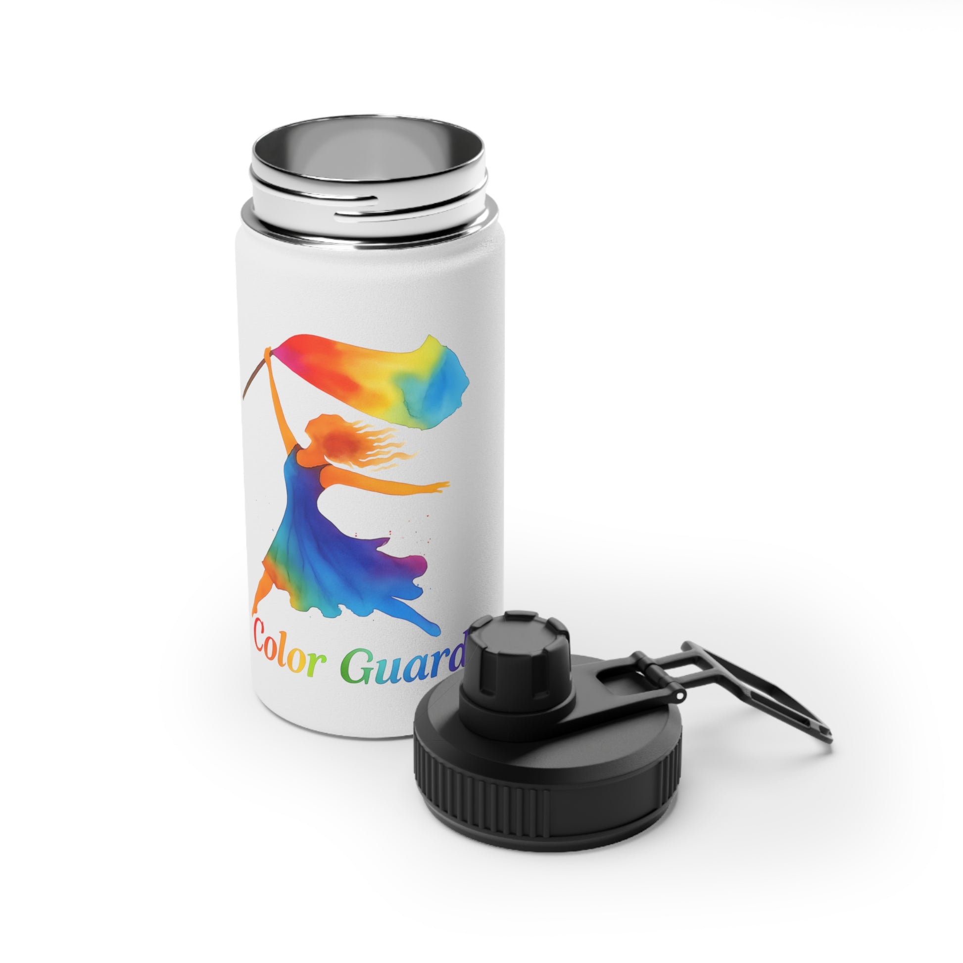 Color Guard Sports Water Bottle, Hydration Gift for Dancers, Reusable Metal Bottle, Gym Equipment, Inspirational Fitness Gear
