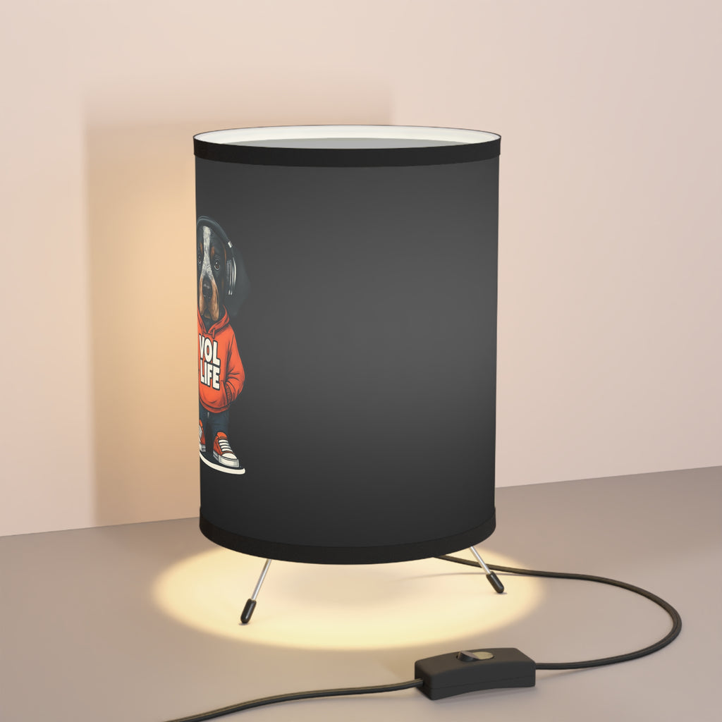 Stylish Tripod Lamp with VOL Design Shade, Home Decor, Pet Lover Gift, Modern Lighting, Unique Room Accent