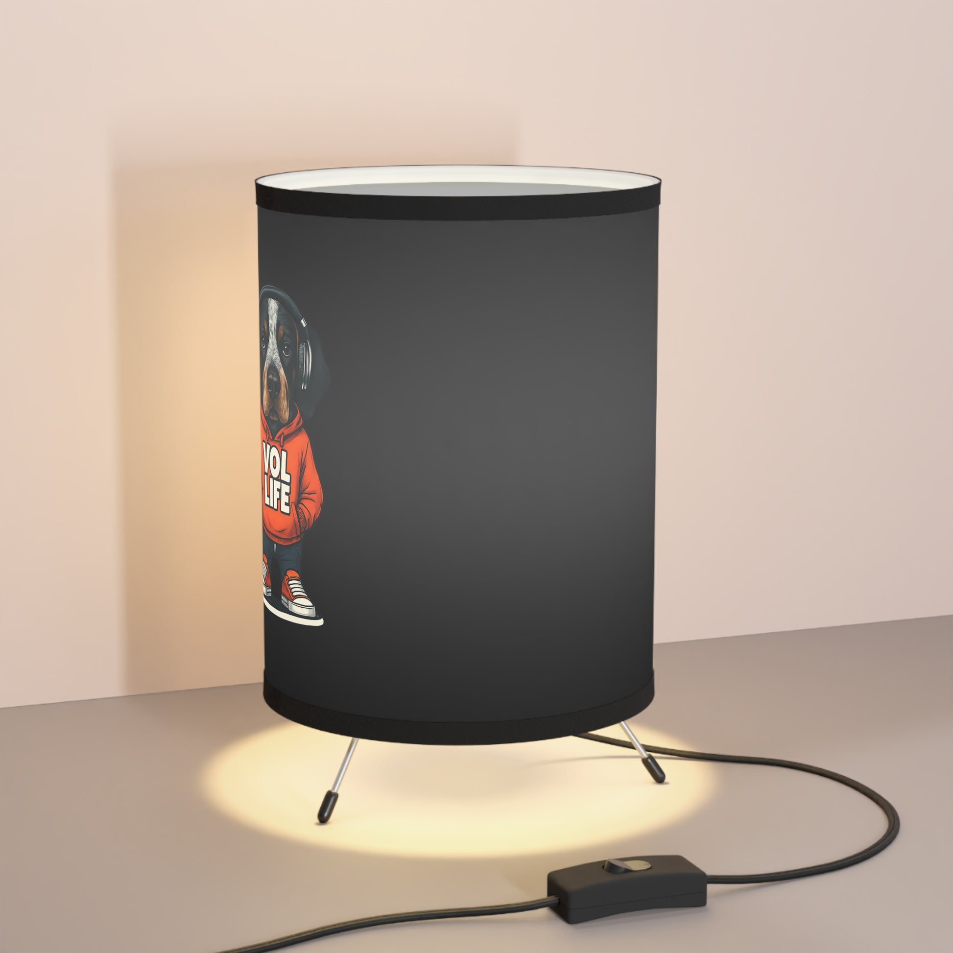 Stylish Tripod Lamp with VOL Design Shade, Home Decor, Pet Lover Gift, Modern Lighting, Unique Room Accent
