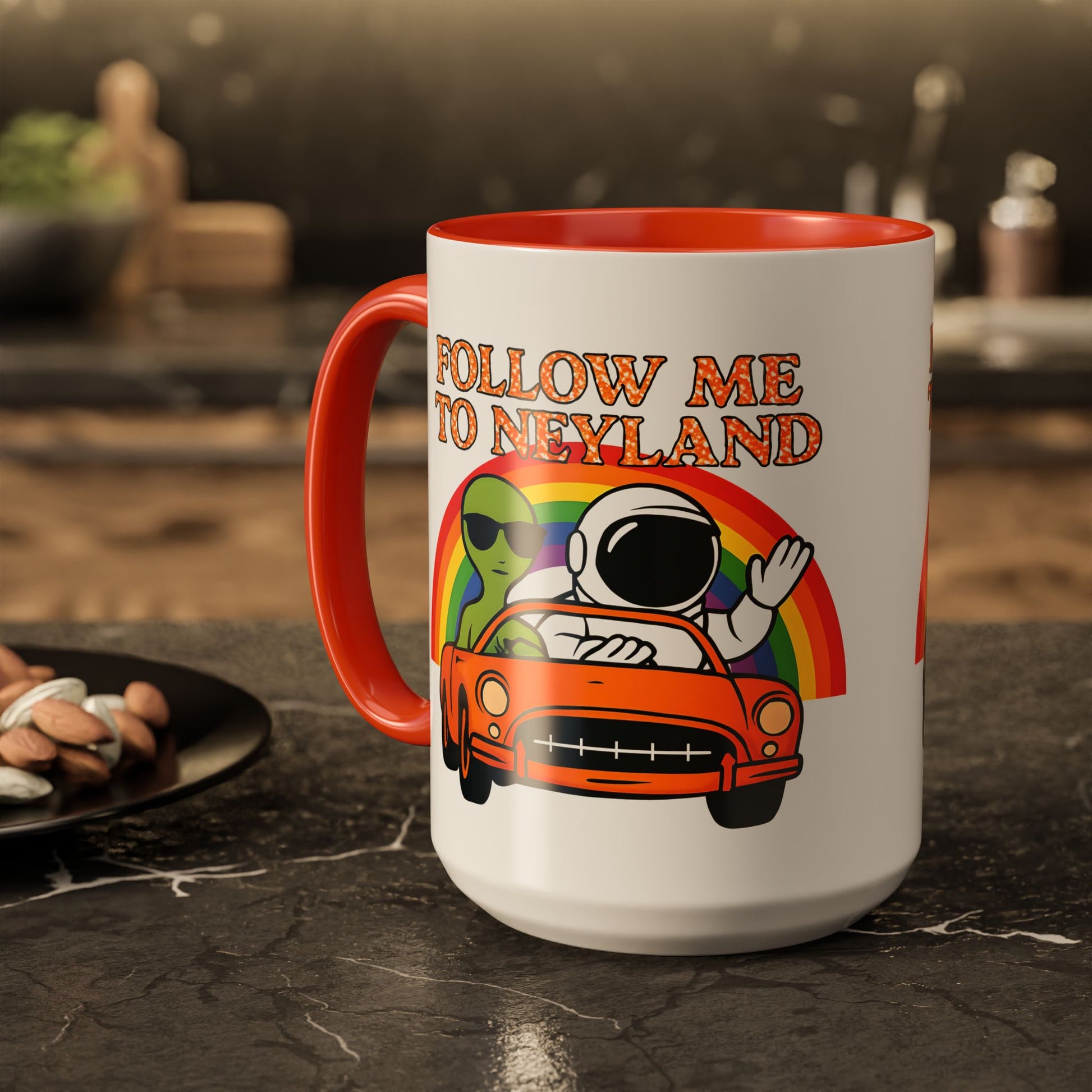 Colorful Alien Adventure Mugs, Fun Decor for Home, Coffee Lover Gifts, Unique Collectibles, Follow Me to Neyland