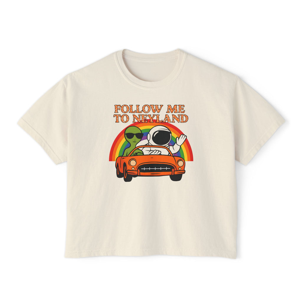 Women's Boxy Tee with 'Follow Me to Neyland' Design, Cute Summer Tee, Perfect for Road Trips, Gifts for Travelers, Retro Vibe