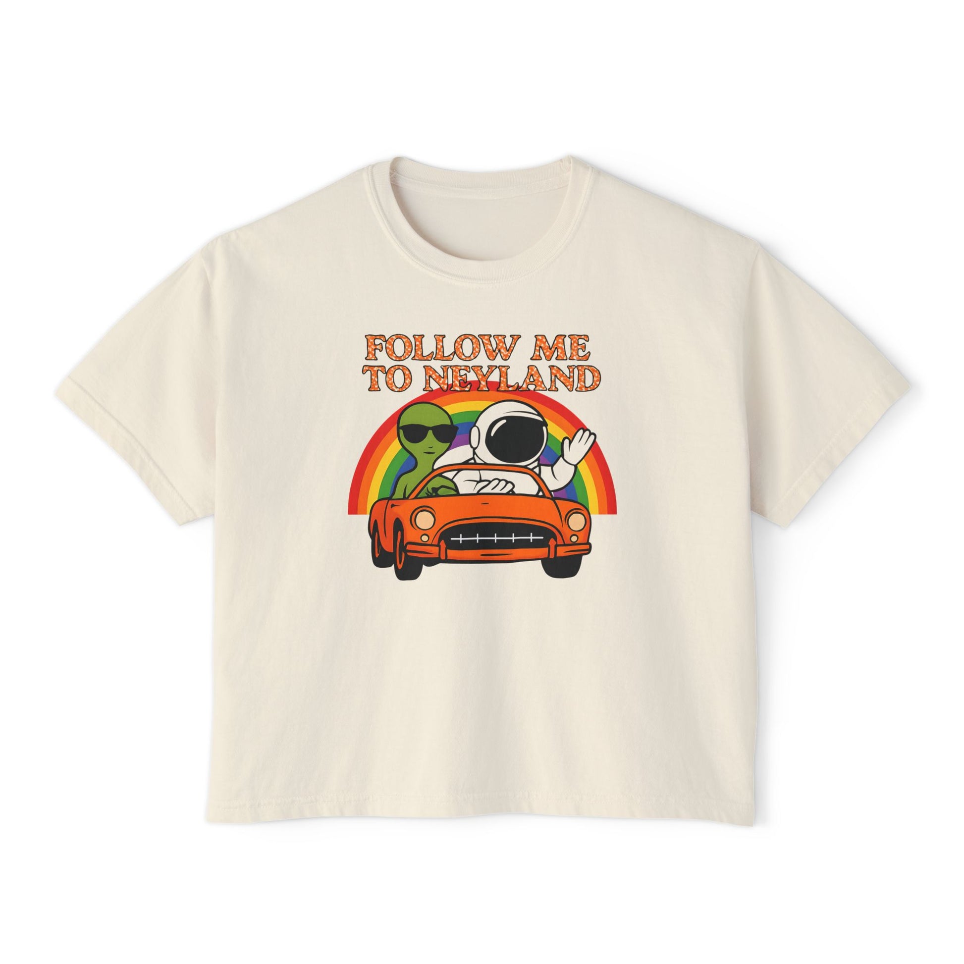 Women's Boxy Tee with 'Follow Me to Neyland' Design, Cute Summer Tee, Perfect for Road Trips, Gifts for Travelers, Retro Vibe
