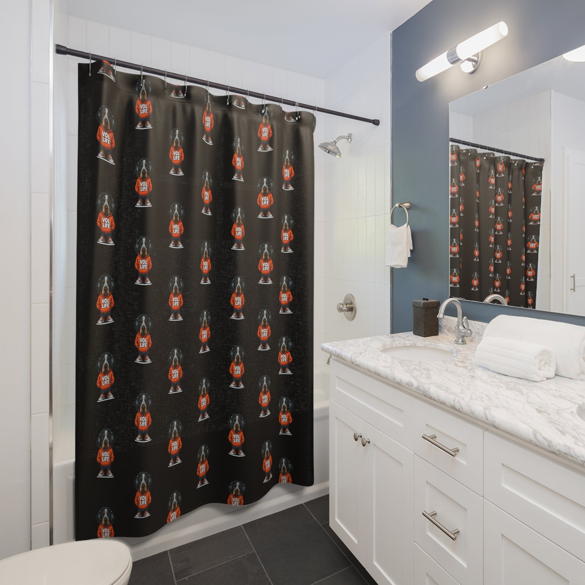 Stylish VOL-Themed Shower Curtain, Fun Bathroom Decor, Pet Lover Gift, Unique Home Decor, Holiday Bath Accessories