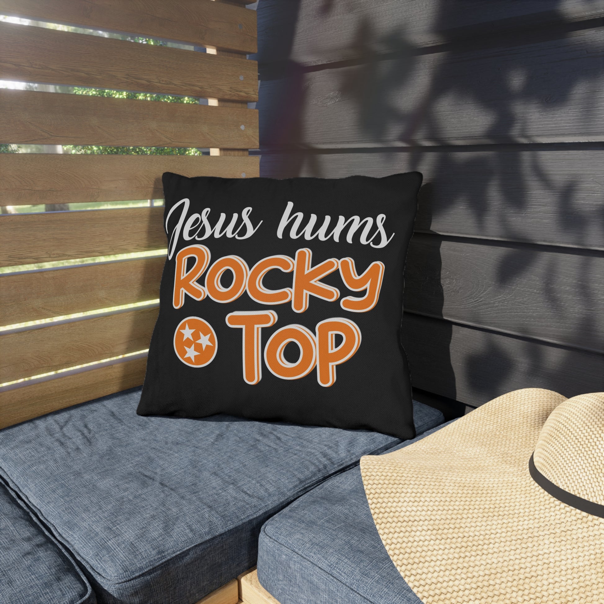 Jesus Hums Rocky Top Outdoor Pillow, Rustic Home Decor, Throw Pillow for Couches, Perfect Gift for Tennessee Fans, Garden Accent Cushion