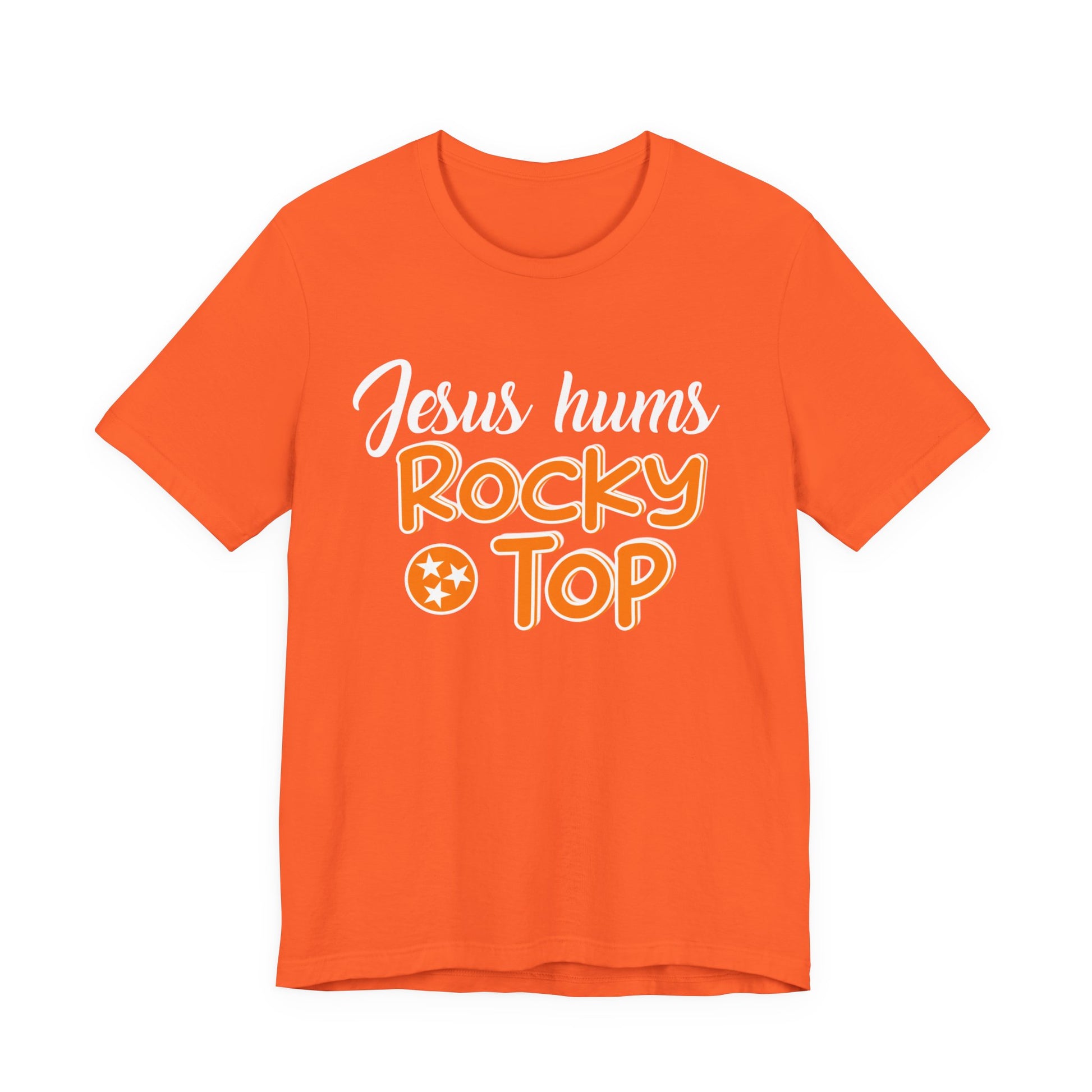 Rocky Top Jesus Hums Tee, Unisex Short Sleeve Shirt, Faith-based Apparel, Tennessee Fan Shirt, Unique Gift for Holidays