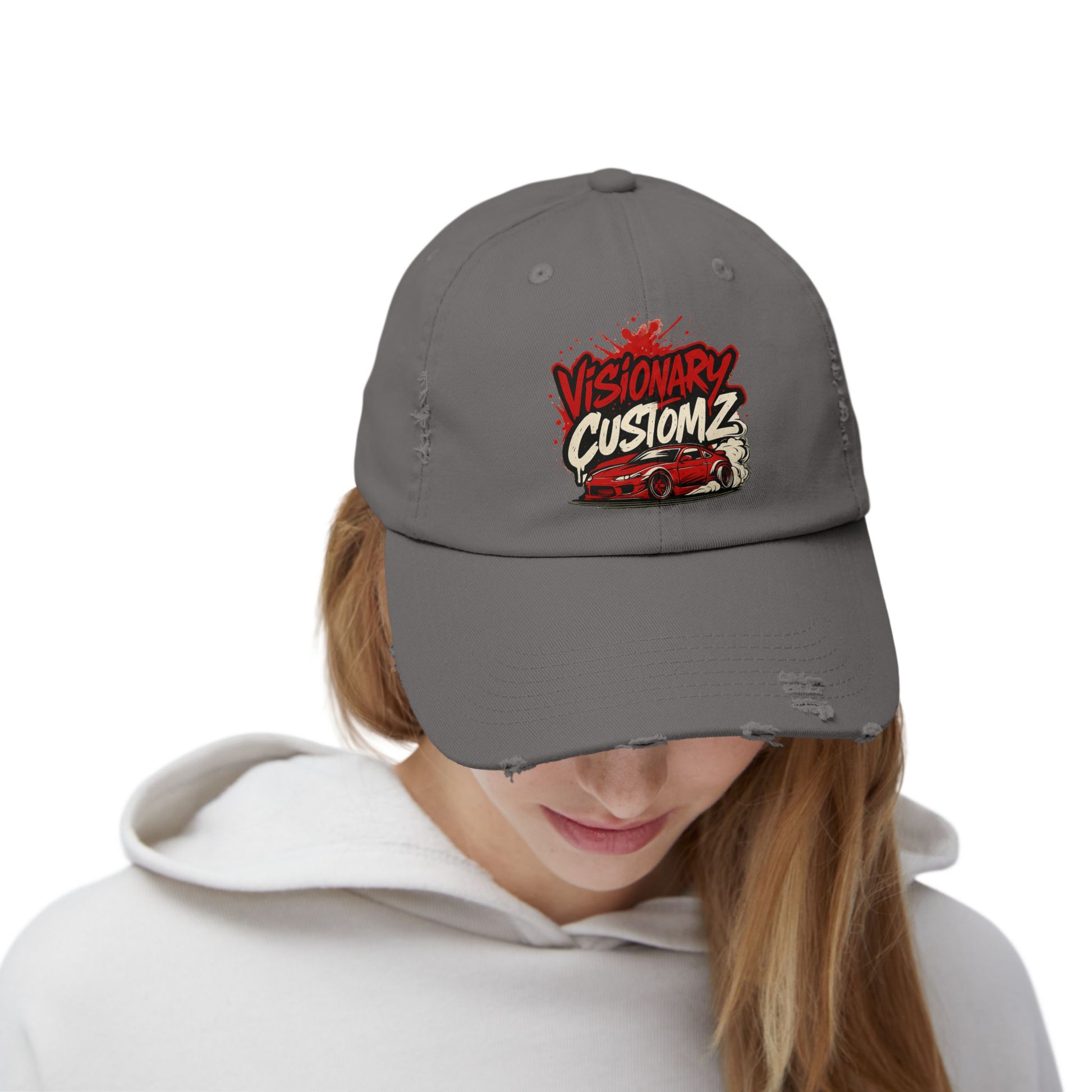 Visionary Customz Distressed Cap | Trendy Cap for Car Enthusiasts | Perfect Gift for Dads | Summer Essential | Casual Style