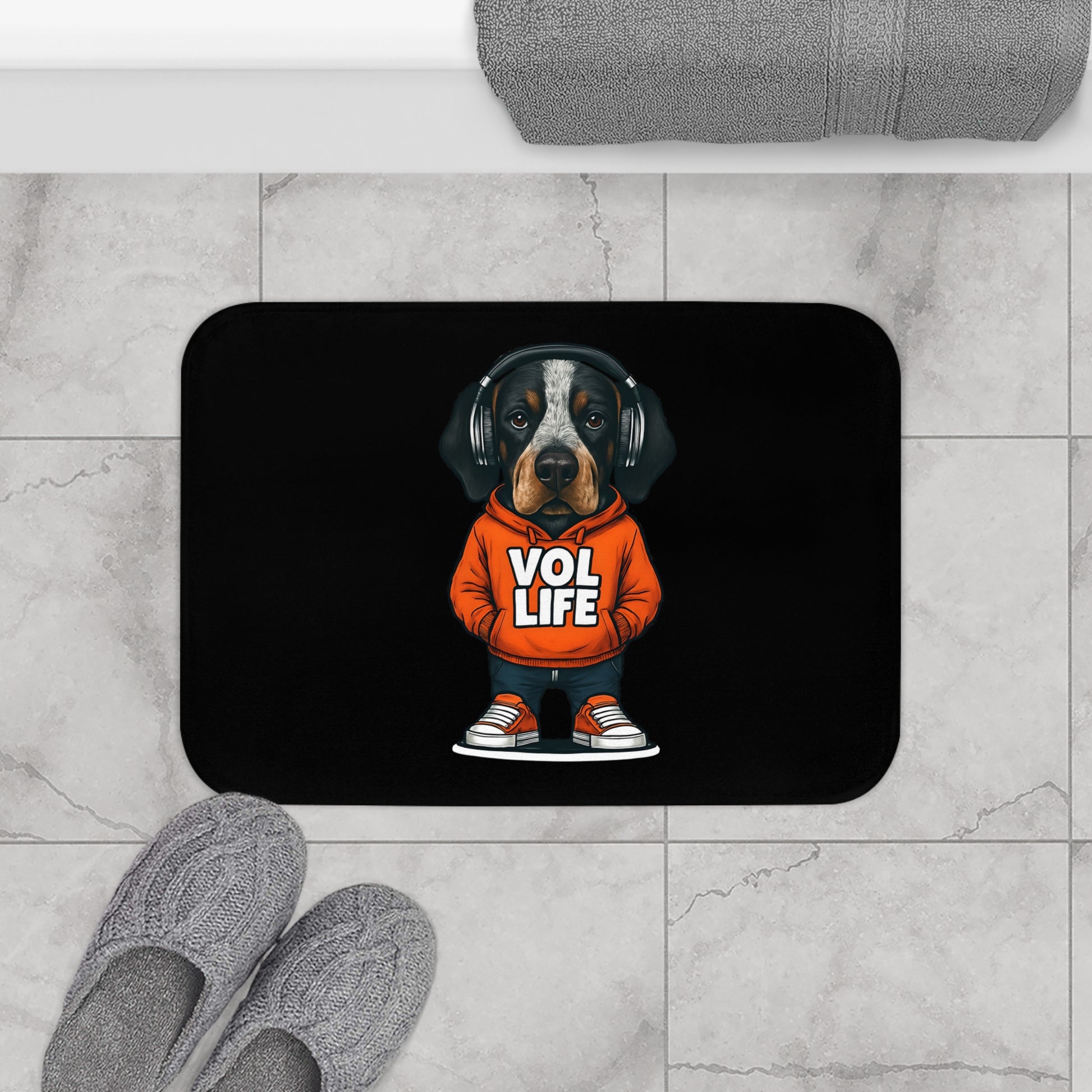 Cool VOL  Bath Mat, Funny Bath Rug, Pet Lover Gift, Dog Decor, Humor Home Accessory, Dog Life Bath Mat