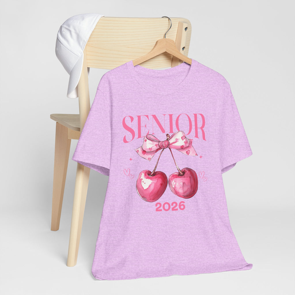 Senior 2026 Cherry Bow Tee, Graduation Gift, Class of 2026 Shirt, Trendy Senior Tee, Unisex Nostalgic Apparel